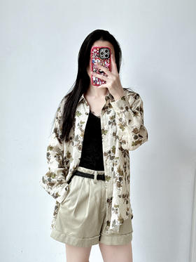 复古文艺印花亚麻衬衫