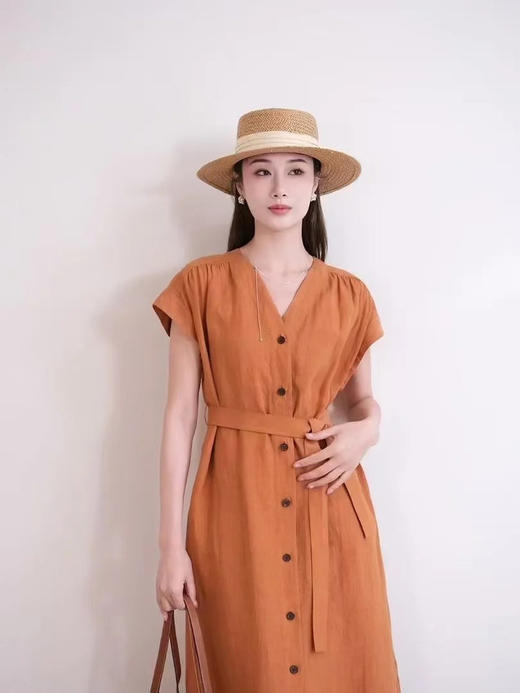 【高品质私服】【IC亚麻平纹V领长款连衣裙】裙型大气利落，巧妙修饰身材G1379-CC【无标出货 介意慎拍】 商品图3