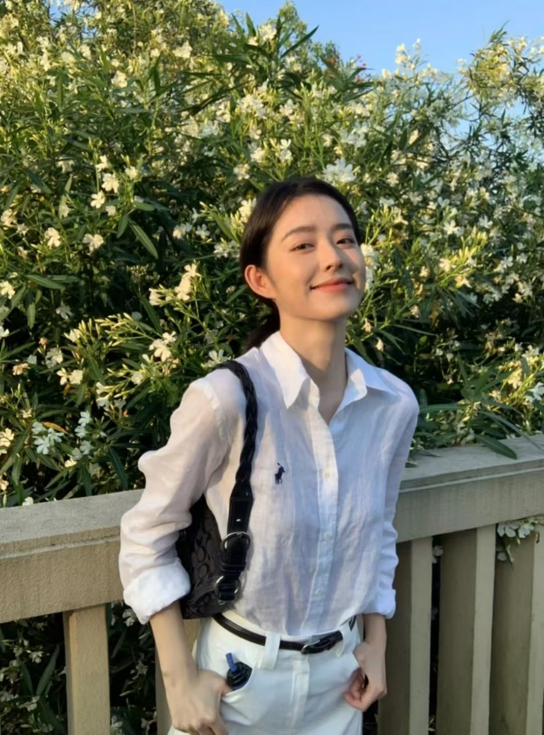 Ralph Laure* 拉夫劳伦 亚麻衬衫 白色蓝色轻薄衬衫（BG）