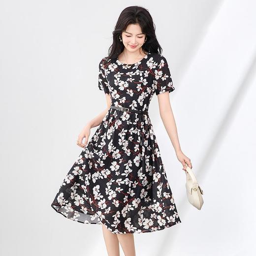 「高货wl」全新升级【铂金会员293/天猫389/差价96】(04739)洛诗琳气质印花天丝麻连衣裙2025夏季新款优雅收腰裙子女wl04739 商品图0