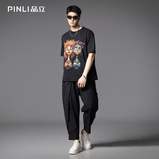 PINLI品立2025夏季新款百搭时尚印花短袖T恤男士潮牌宽松休闲上衣B252111080 商品图1