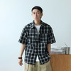 徐太浪日系复古拼色格子短袖衬衫男夏季宽松休闲纯棉半袖衬衣外套 商品缩略图0