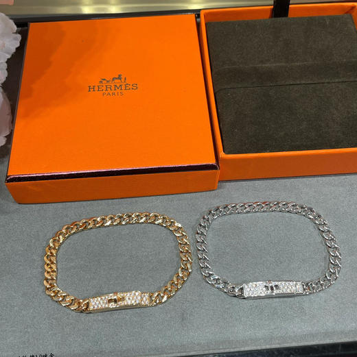 HERMES爱马仕 Kelly Gourmette玫瑰金色/银色镶钻 玫瑰金色 银色女款 V金版本 手链 女款（SJ） 商品图4