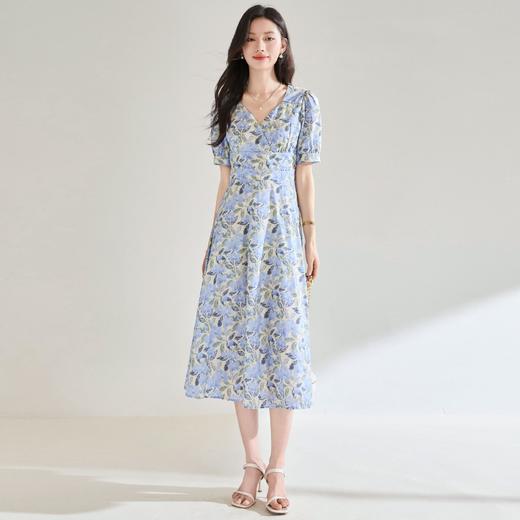 「高货sh」全新升级【铂金会员257/天猫349/差价92】(05706)洛诗琳夏季法式清新印花V领连衣裙2025夏季收腰茶歇A字裙sh05706 商品图2