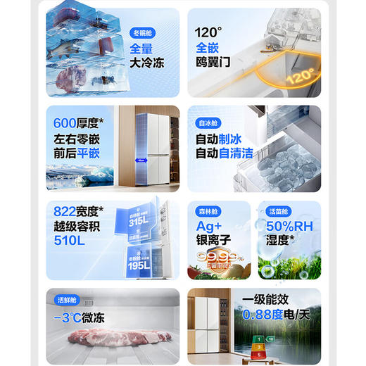 【国补15%】松下510L大海豹2.0 NR-D521CG-W白色玻璃十字门零嵌冰箱 全自动制冰 水润养鲜 -3℃微冻 一级能效 商品图4