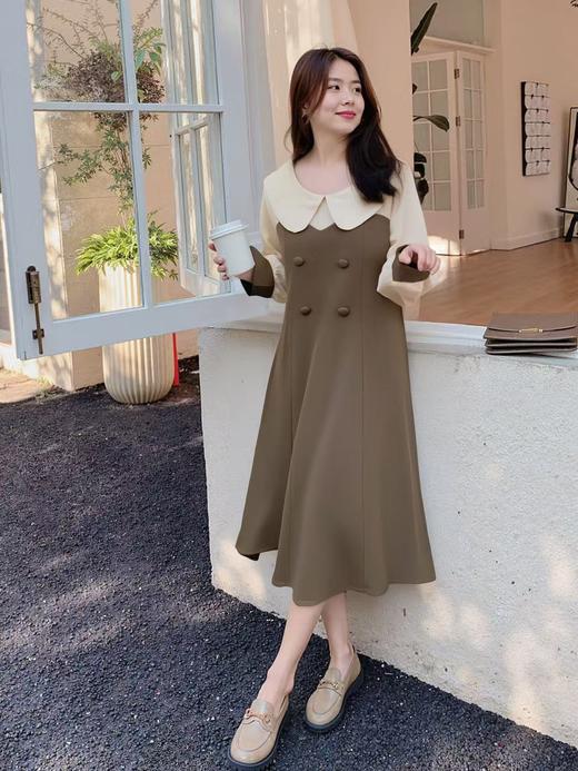 双十二福利！【诗铭洛可】XCX182连衣裙拼色长袖52%黏胶纤维桔梗裙 商品图0