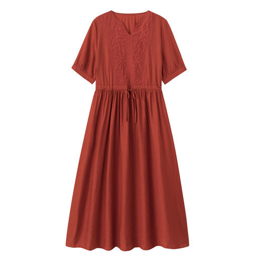 高级感刺绣V领天丝棉麻连衣裙MY2597 商品图4