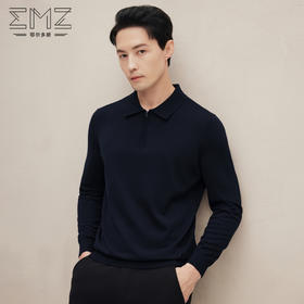 EMZ鄂尔多斯 男士保暖针织翻领商务休闲毛衣 9D7605001