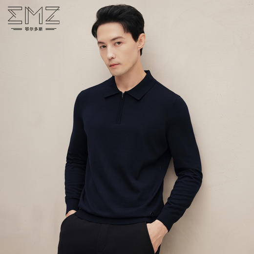 EMZ鄂尔多斯 男士保暖针织翻领商务休闲毛衣 9D7605001 商品图0
