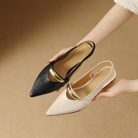 【预售5天】法式包头凉鞋女新款夏真皮尖头浅口后绊带低跟气质女鞋LG&627-1226