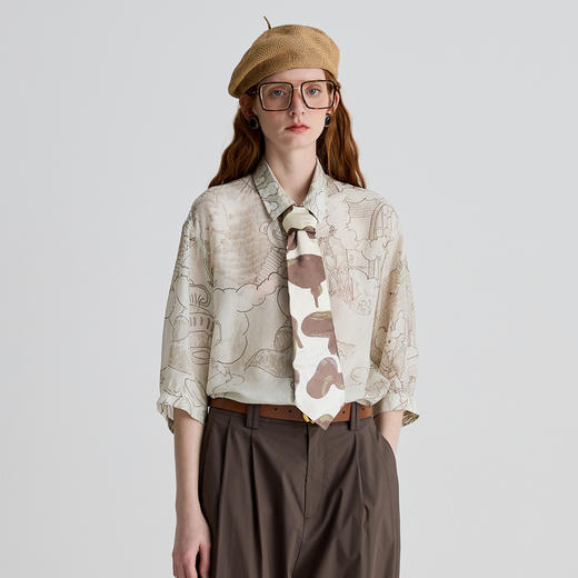 谜底衬衫分袖女2025夏季新品复古风通勤宽松桑蚕丝衬衣252GC0685 商品图0