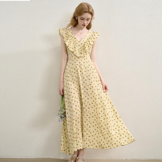 【限时秒杀】西遇碎花吊带连衣裙女夏季新款荷叶边旅游海边度假风裙子H0051120 商品图1