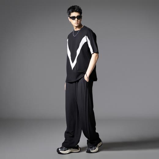 PINLI品立2025夏季新款黑白撞色拼接T恤设计感宽松休闲男短袖上衣B252111083 商品图4