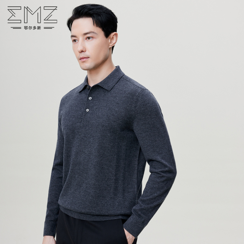 EMZ鄂尔多斯【纯羊毛】长袖男polo领毛衣翻领套头上衣内搭休闲羊毛衫 9D7706601