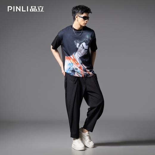 PINLI品立2025夏季新款男士人物印花宽松短袖T恤潮牌高街休闲上衣B252111082 商品图1