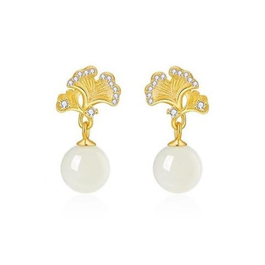 【和其有杏】六鑫珠宝 s925纯银和其有杏和田玉耳环 国潮新中式 商品图4