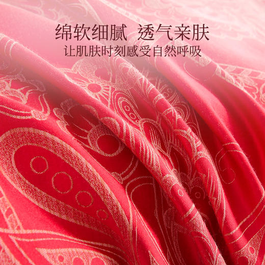 2025年春季新款雅芳婷精梳棉婚庆五件套床笠款新中式刺绣被套套件 商品图2