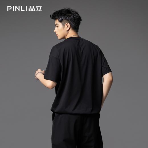 PINLI品立2025夏季新款潮牌宽松短袖T恤男士印花拼料休闲上衣体恤B252111079 商品图2