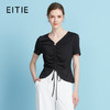 EITIE爱特爱夏季新款时尚显瘦V领抽绳褶皱露脐T恤上衣7802523 商品缩略图0