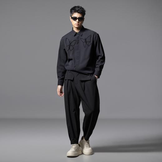 PINLI品立2025夏季新款蝴蝶钉珠长袖衬衫男潮牌宽松休闲衬衣上衣GD252113377 商品图1