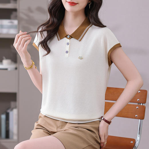 冰丝polo领休闲短袖T恤，正肩翻领宽松上衣CC-DN9909 商品图8