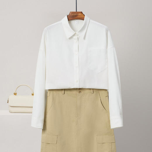 【抽绳半身设计】罗蒙夏季长袖衬衫女士时髦休闲百搭半截衬衣女上衣 商品图3