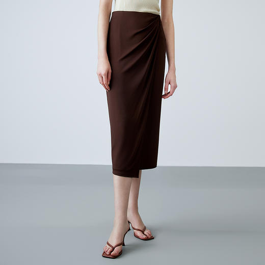 EITIE爱特爱夏季新款气质高级感提褶高腰显瘦半身裙7806513 商品图3