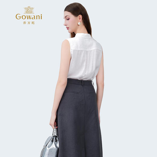 乔万尼新品2025100%真丝花罗无袖衬衫领上衣ED2C496 商品图4