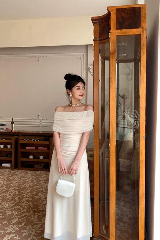 ELLA JADE 米色气质优雅一字肩连衣裙 20219 商品图0