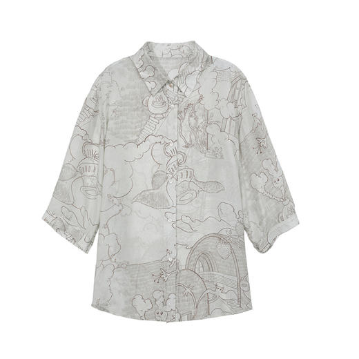 谜底衬衫分袖女2025夏季新品复古风通勤宽松桑蚕丝衬衣252GC0685 商品图4