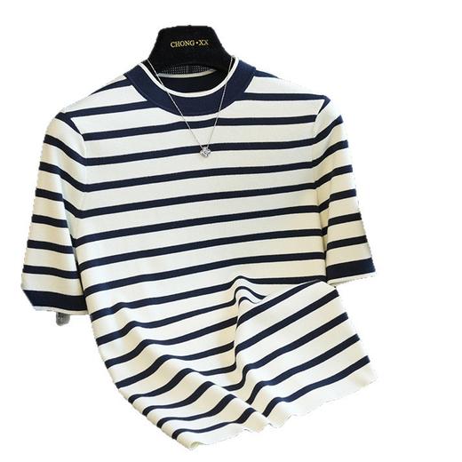 经典条纹！2025新款100棉亲肤超细棉圆领短袖T恤女上衣25春夏新款女！ 商品图4