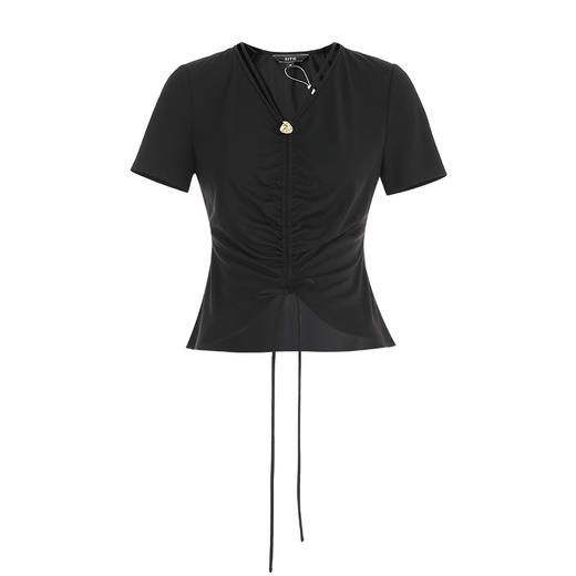 EITIE爱特爱夏季新款时尚显瘦V领抽绳褶皱露脐T恤上衣7802523 商品图5