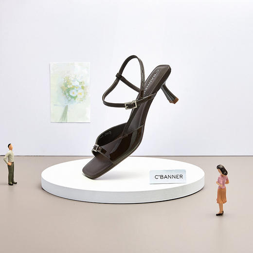 【静音系列】千百度细高跟一字带时装凉鞋女绝美凉鞋A25386205 商品图2