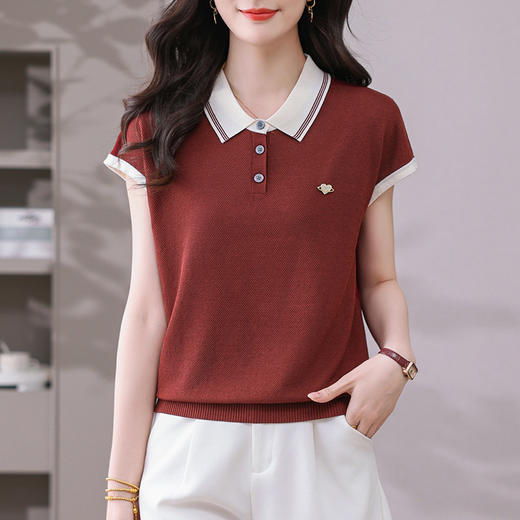 冰丝polo领休闲短袖T恤，正肩翻领宽松上衣CC-DN9909 商品图3
