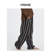 VIMAGE纬漫纪复古老钱风垂坠百搭宽松时尚条纹阔腿裤2025夏季新款V2305943 商品缩略图3