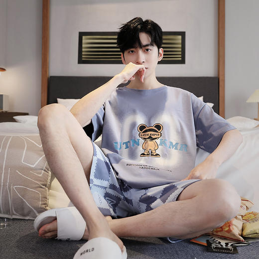 男生家居服套装男士夏季圆领短袖短裤薄款休闲大码可外穿 商品图6