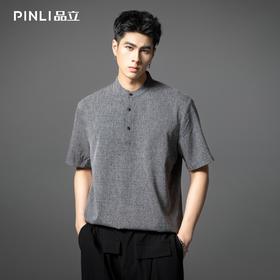 PINLI品立2025夏季新款潮流休闲立领短袖T恤宽松简约百搭男士体恤B252111089