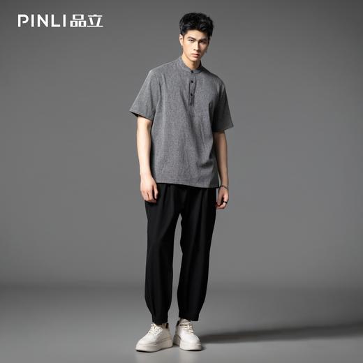 PINLI品立2025夏季新款潮流休闲立领短袖T恤宽松简约百搭男士体恤B252111089 商品图1
