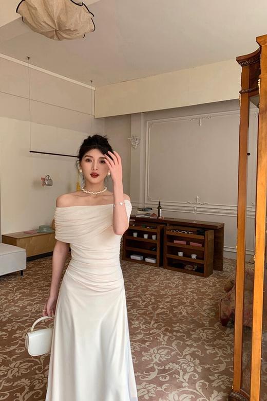 ELLA JADE 米色气质优雅一字肩连衣裙 20219 商品图6