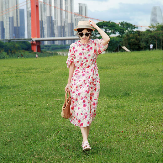 木耳领印花连衣裙 商品图0