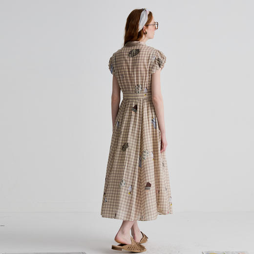 谜底连衣裙泡泡袖2025夏新品复古风度假印花合身X型长裙252ML0607 商品图2