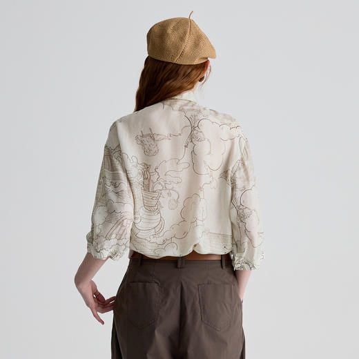 谜底衬衫分袖女2025夏季新品复古风通勤宽松桑蚕丝衬衣252GC0685 商品图2