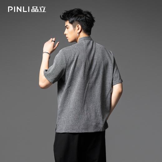 PINLI品立2025夏季新款潮流休闲立领短袖T恤宽松简约百搭男士体恤B252111089 商品图2