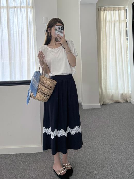 巴黎漫步｜幽蓝蕾丝花边半身裙 全腰松紧设计 藏青色 商品图1