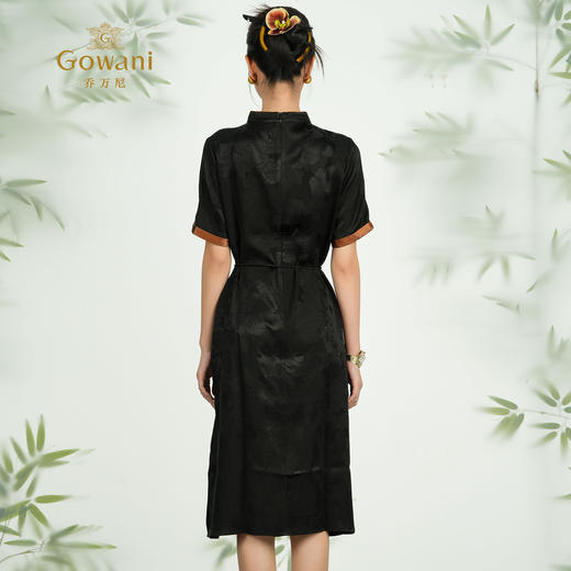 【香云纱】乔万尼新品撞色设计29mm新中式香云纱真丝收腰连衣裙ED2E497 商品图4