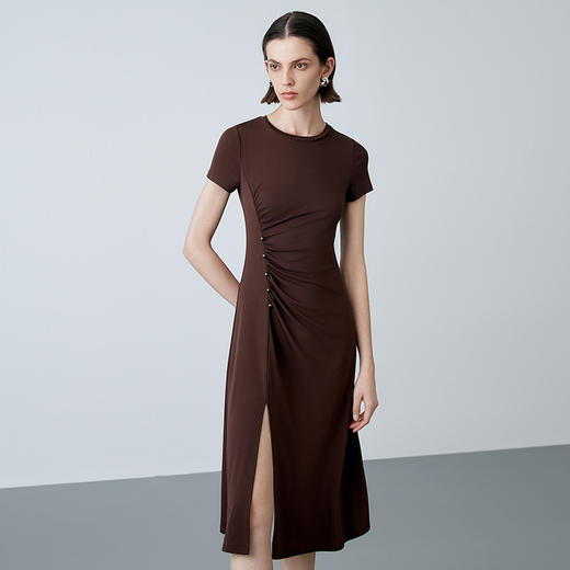 先下架-EITIE爱特爱夏季新款气质通勤高级压褶显瘦修身连衣裙7807547 商品图4