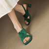 【预售5天】6cm~羊翻皮厚底气质百搭凉鞋新款夏季绿色露趾粗跟高跟鞋女ZYY&A1220 商品缩略图0
