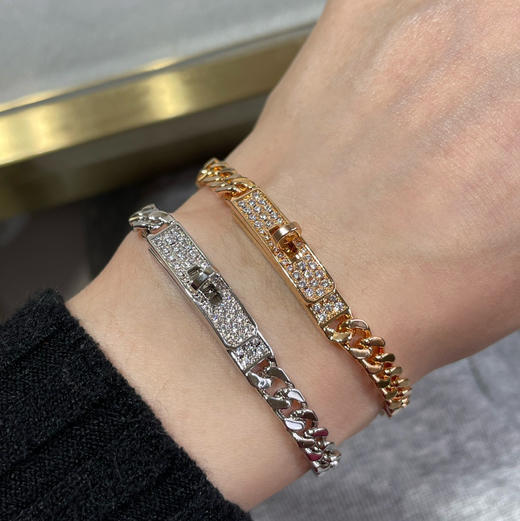 HERMES爱马仕 Kelly Gourmette玫瑰金色/银色镶钻 玫瑰金色 银色女款 V金版本 手链 女款（SJ） 商品图0