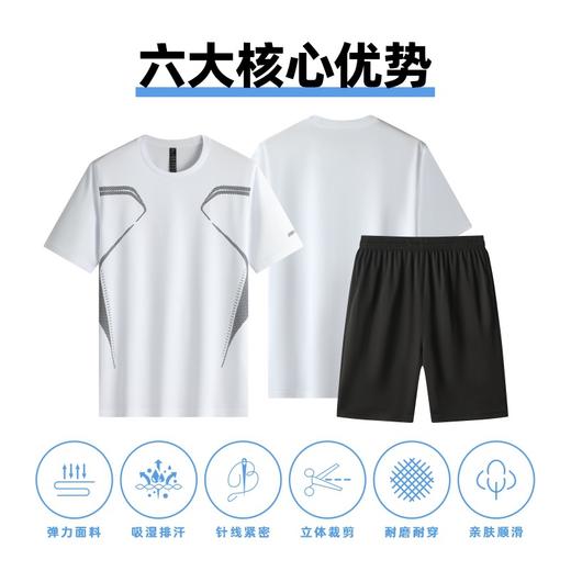 【健身衣跑步服男冰丝运动服套装】夏季短袖T恤晨跑透气冰感速干短裤 商品图2
