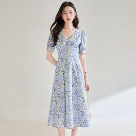 「高货sh」全新升级【铂金会员257/天猫349/差价92】(05706)洛诗琳夏季法式清新印花V领连衣裙2025夏季收腰茶歇A字裙sh05706